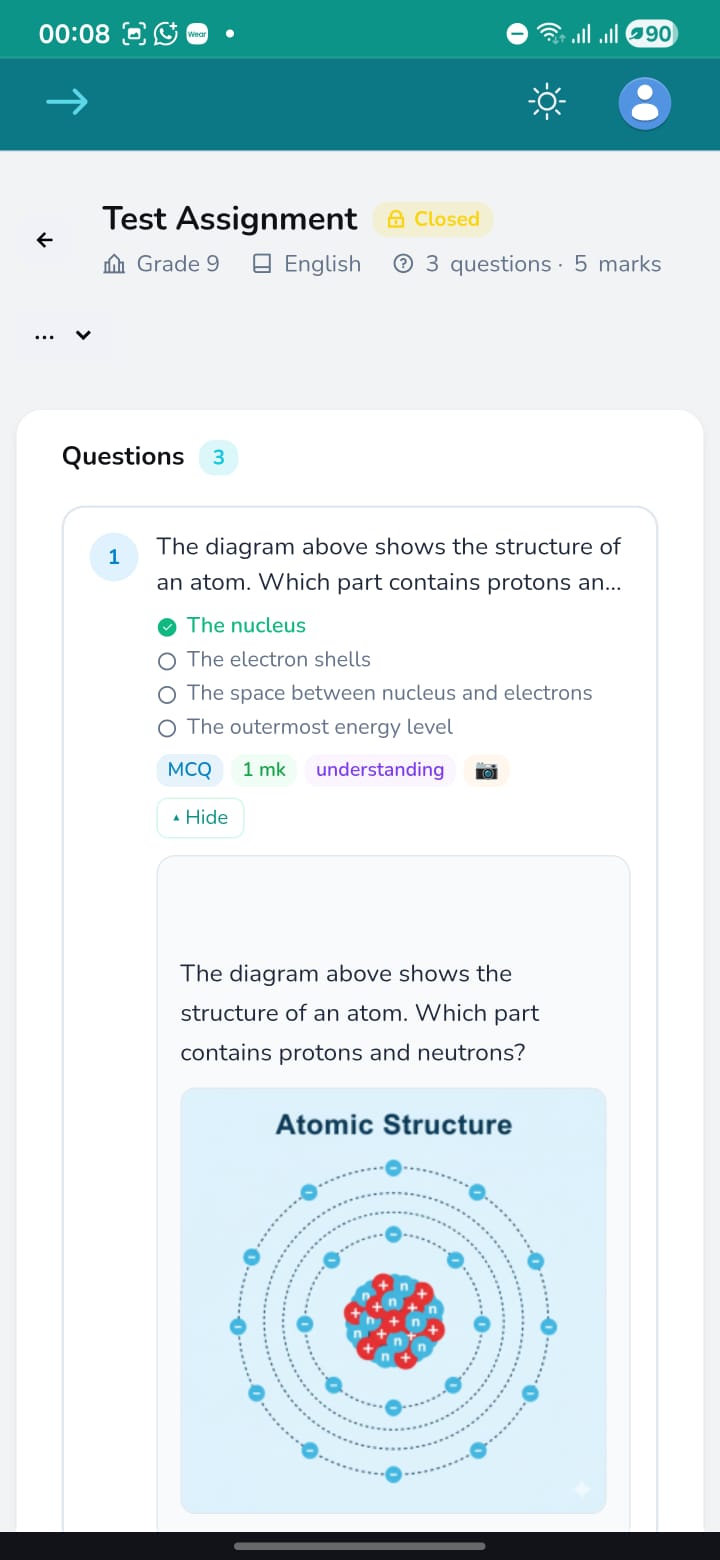 Assignment questions screen