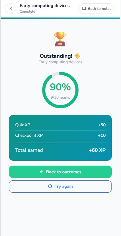 Quiz results screen